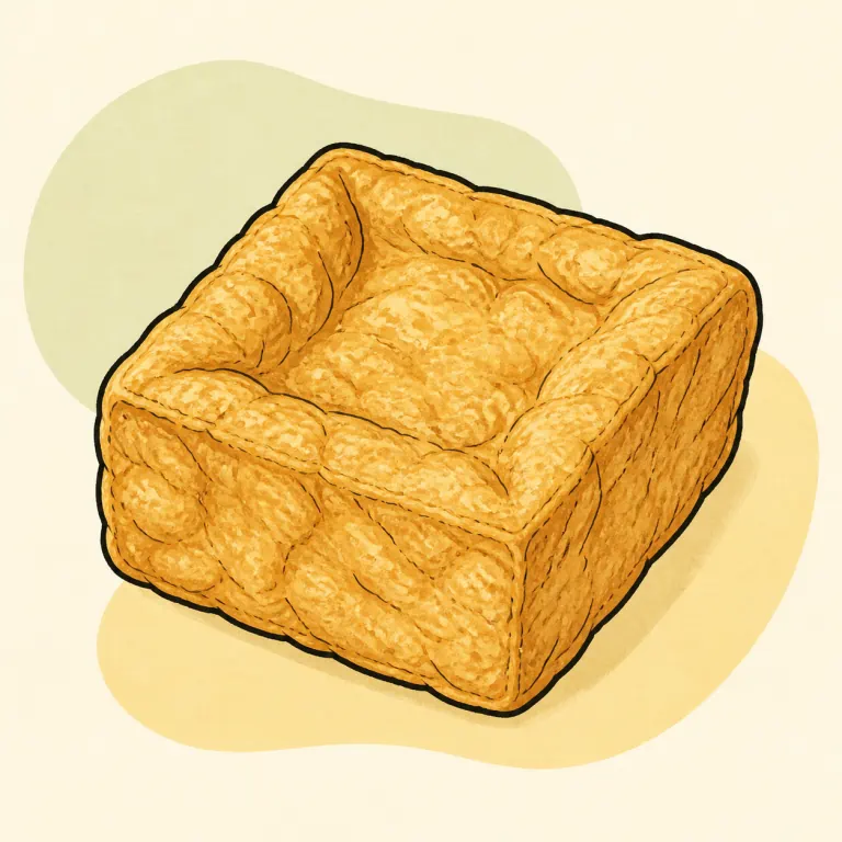 Hand-drawn editorial illustration of Soybean curd, deep fried.