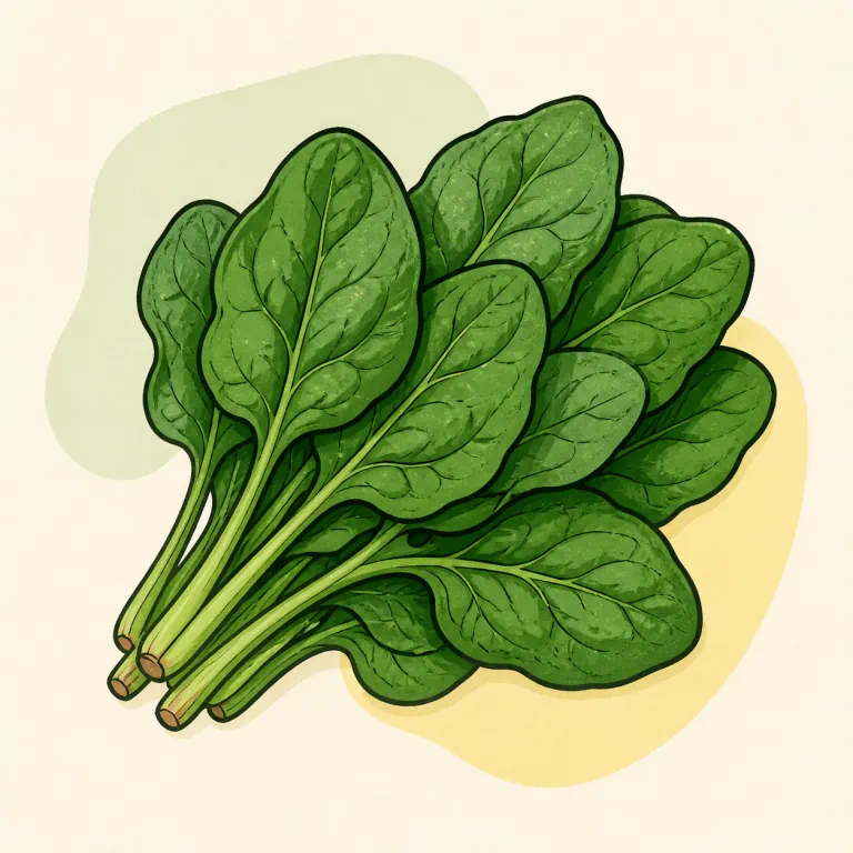Hand-drawn editorial illustration of Spinach, raw.