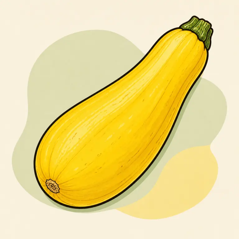 Hand-drawn editorial illustration of Summer squash, yellow, raw.