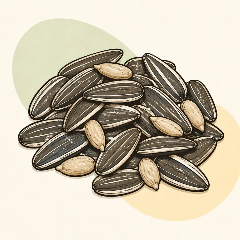 Hand-drawn editorial illustration of Sunflower seeds, plain, salted.