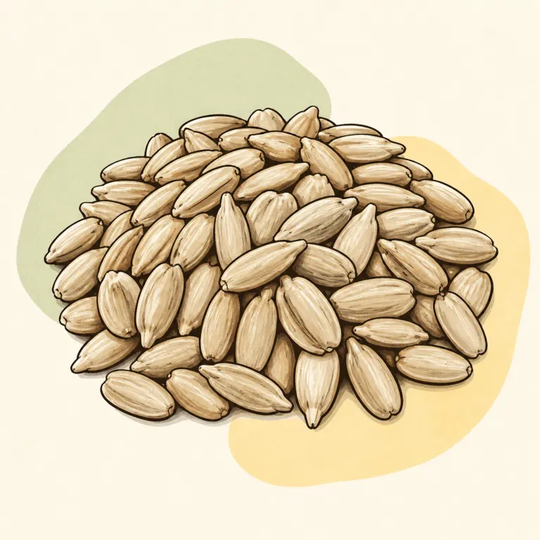Hand-drawn editorial illustration of Sunflower seeds, plain, unsalted.