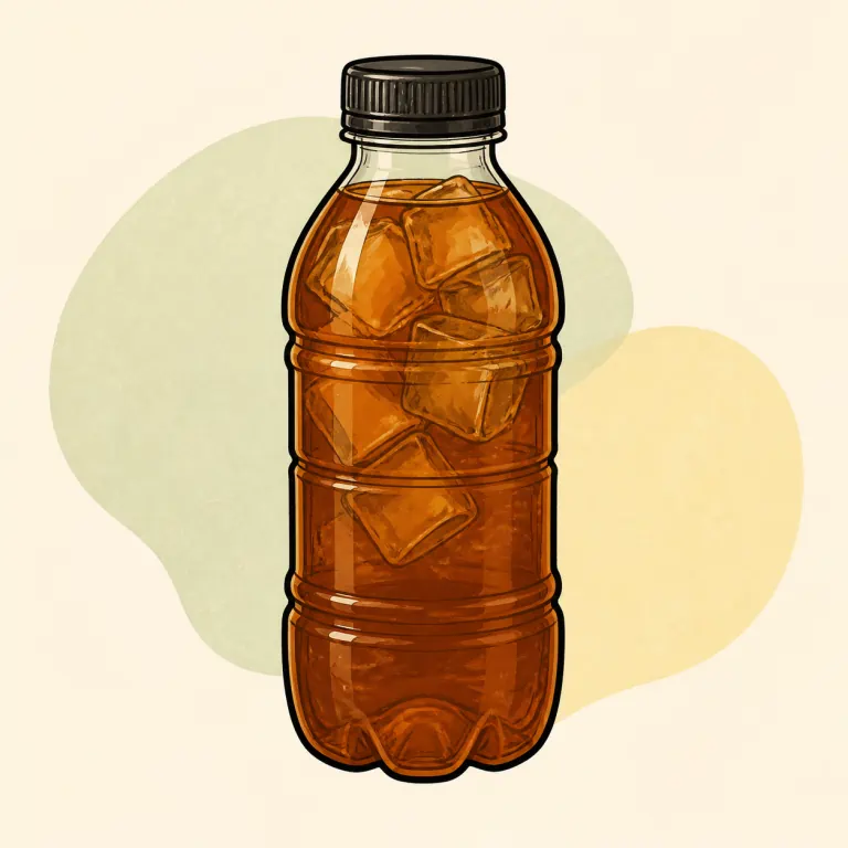 Hand-drawn editorial illustration of Tea, iced, bottled, black, decaffeinated, unsweetened.