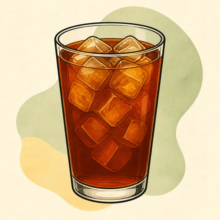 Hand-drawn editorial illustration of Tea, iced, instant, black, decaffeinated, unsweetened.
