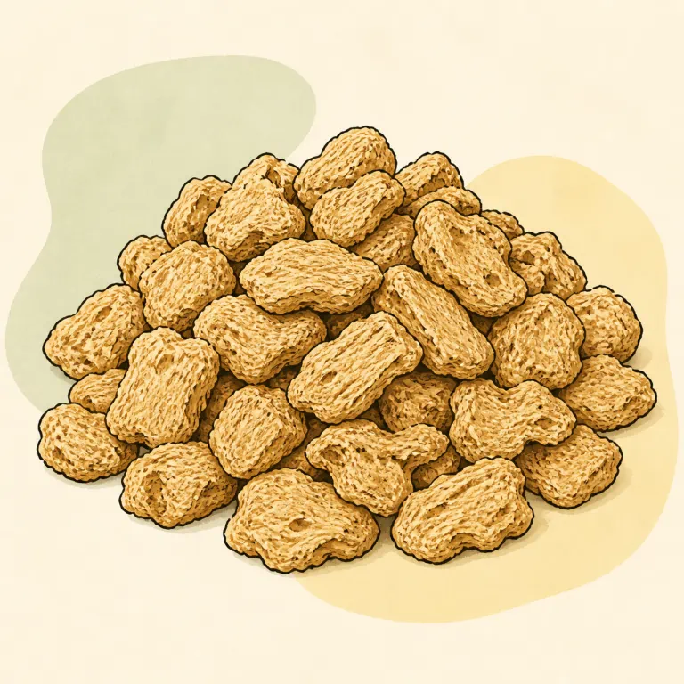 Hand-drawn editorial illustration of Textured vegetable protein, dry.