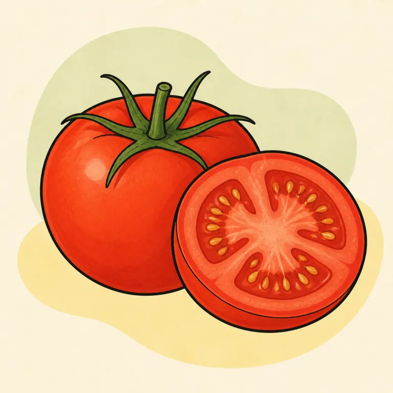 Hand-drawn editorial illustration of Tomatoes, raw.
