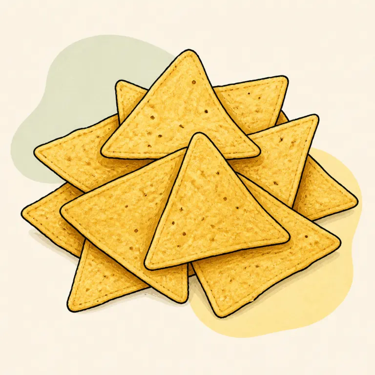 Hand-drawn editorial illustration of Tortilla chips, plain.