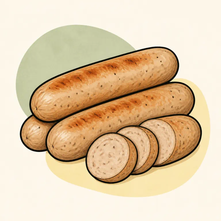 Hand-drawn editorial illustration of Turkey or chicken sausage.