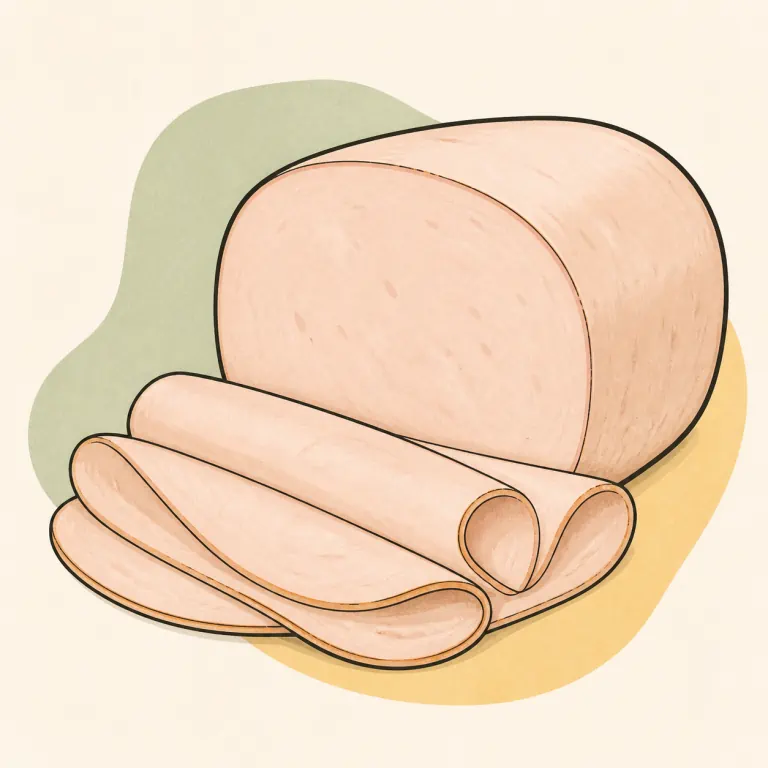 Hand-drawn editorial illustration of Turkey, prepackaged or deli, luncheon meat.