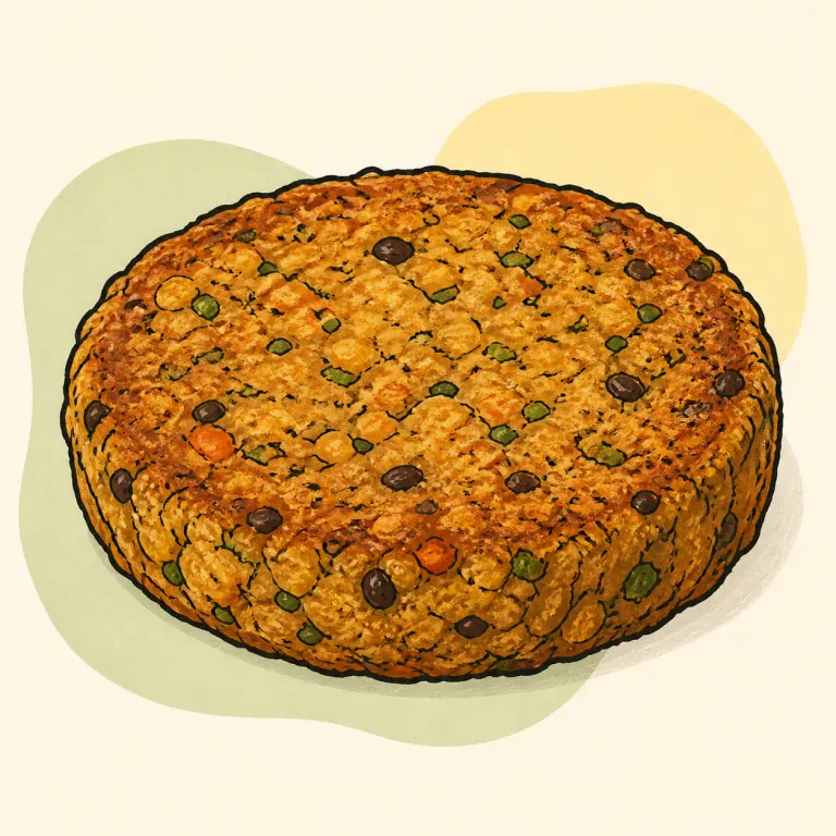 Hand-drawn editorial illustration of Veggie burger patty, no bun.