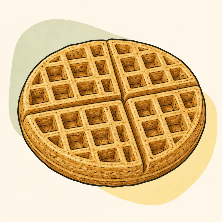 Hand-drawn editorial illustration of Waffle, whole grain, frozen.