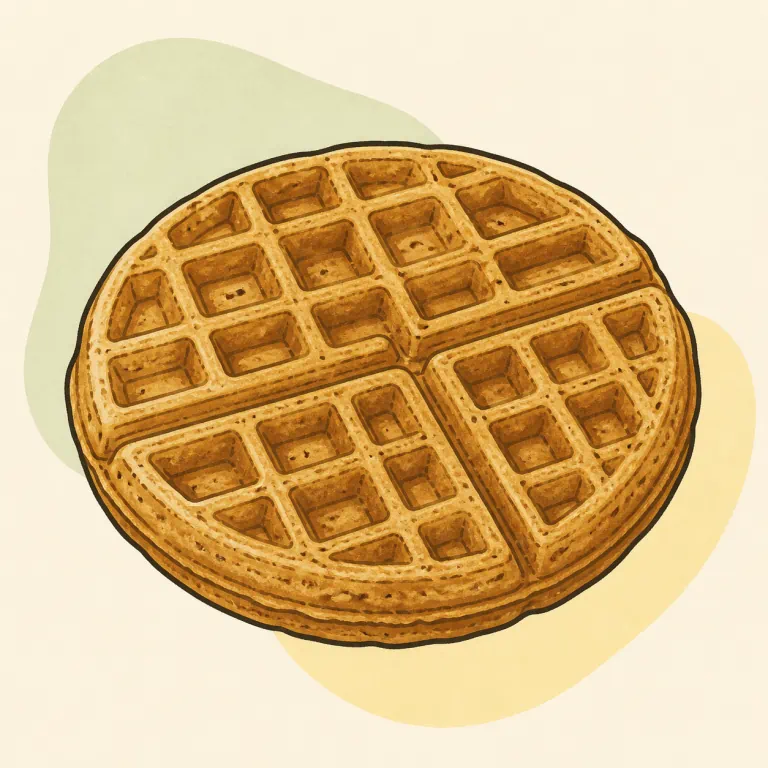 Hand-drawn editorial illustration of Waffle, whole grain, reduced fat.