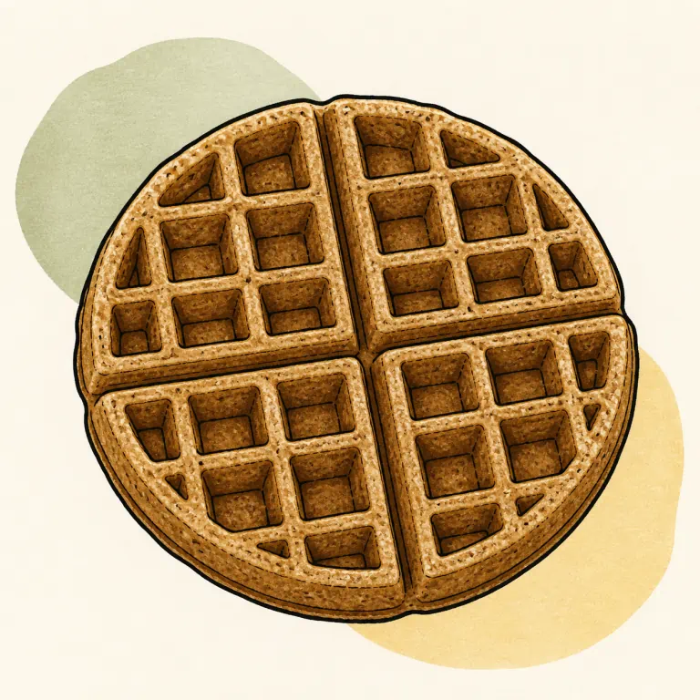 Hand-drawn editorial illustration of Waffle, whole grain.
