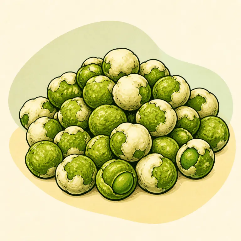 Hand-drawn editorial illustration of Wasabi peas.
