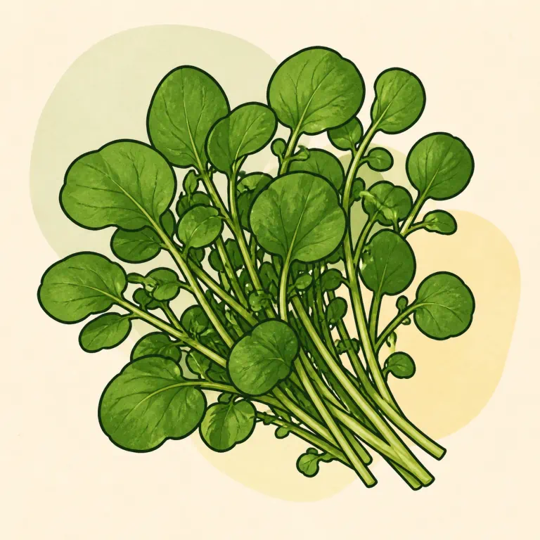 Hand-drawn editorial illustration of Watercress, raw.