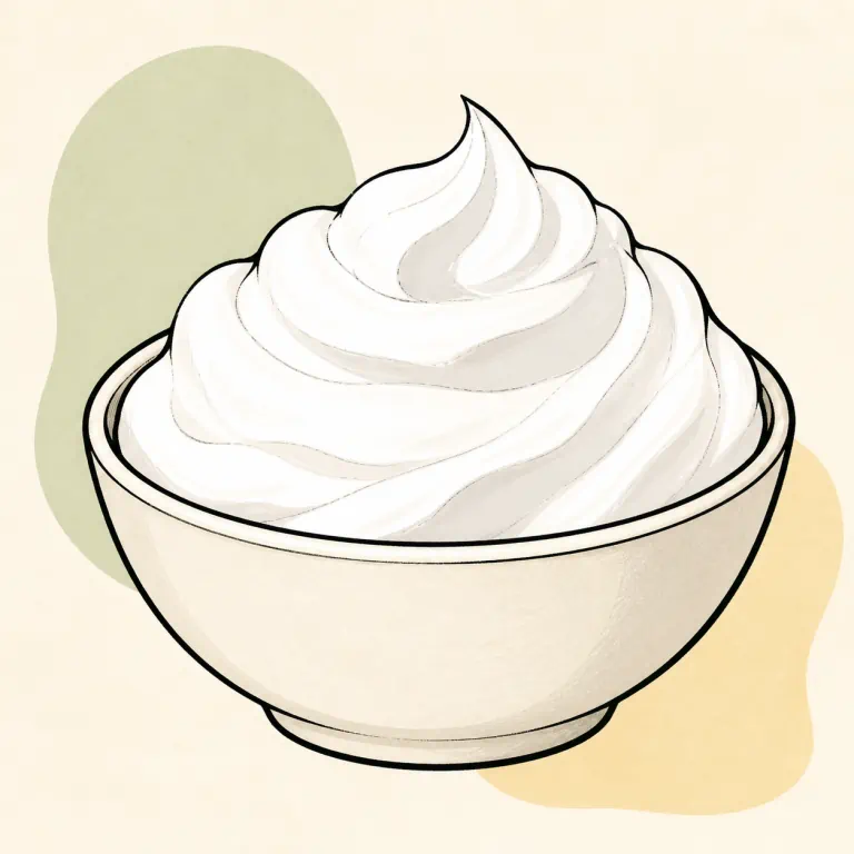 Hand-drawn editorial illustration of Whipped topping, fat free.