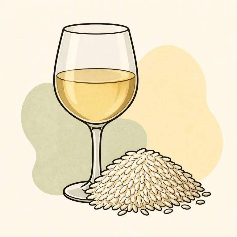 Hand-drawn editorial illustration of Wine, rice.
