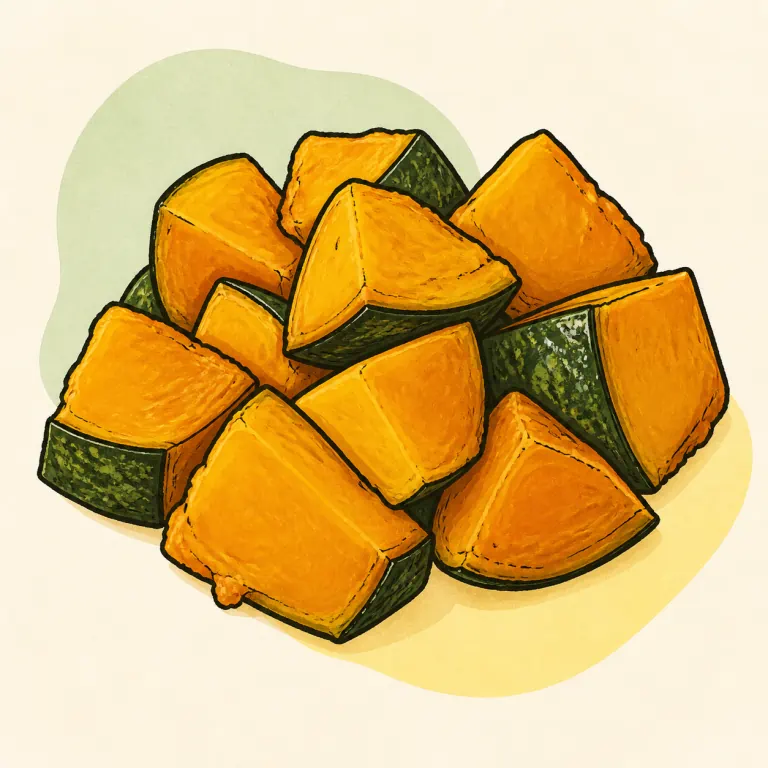 Hand-drawn editorial illustration of Winter squash, cooked, no added fat.