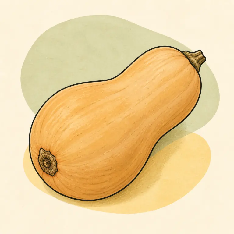 Hand-drawn editorial illustration of Winter squash, raw.