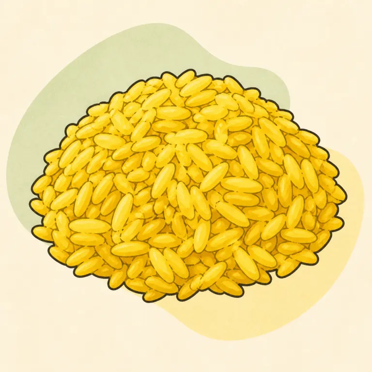 Hand-drawn editorial illustration of Yellow rice, cooked, no added fat.