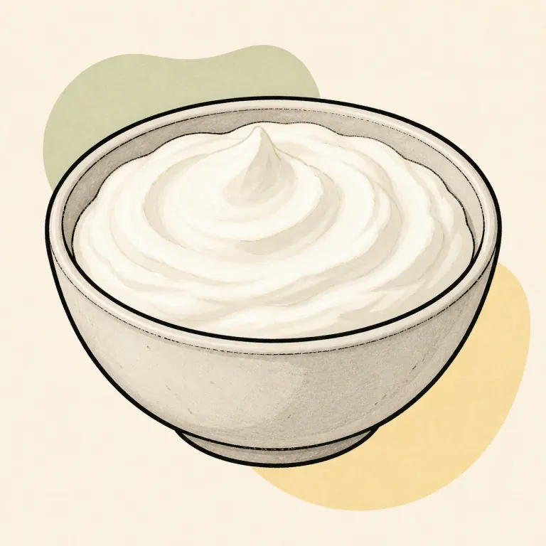 Hand-drawn editorial illustration of Yogurt, Greek, whole milk, plain.